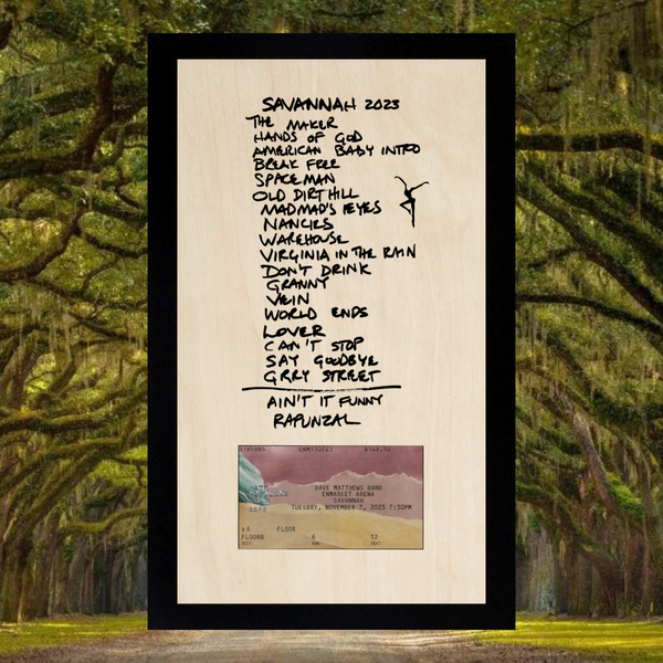 Custom for Natalie  Savannah 2023 handwritten Concert Setlist With Ticket Stub Framed Wood Sign