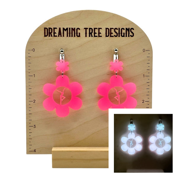 GLOW IN THE DARK  Firedancer Flower Acrylic Earrings