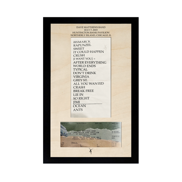 Concert Setlist and Ticket Framed Wood Sign