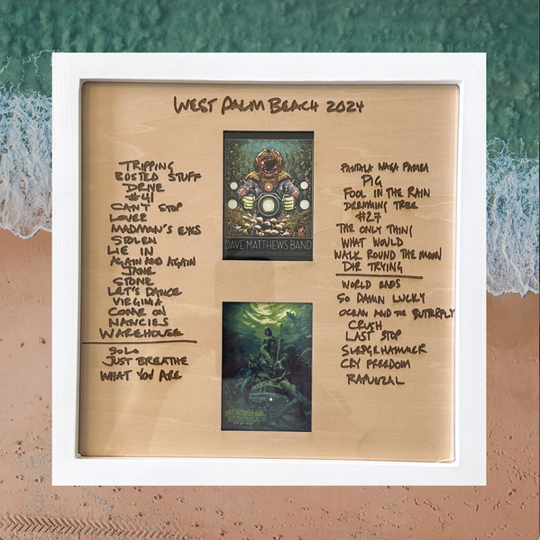 West Palm Beach 2024 2 night run handwritten setlist sign with slots for trading cards Wood Laser Engraved Setlist Sign