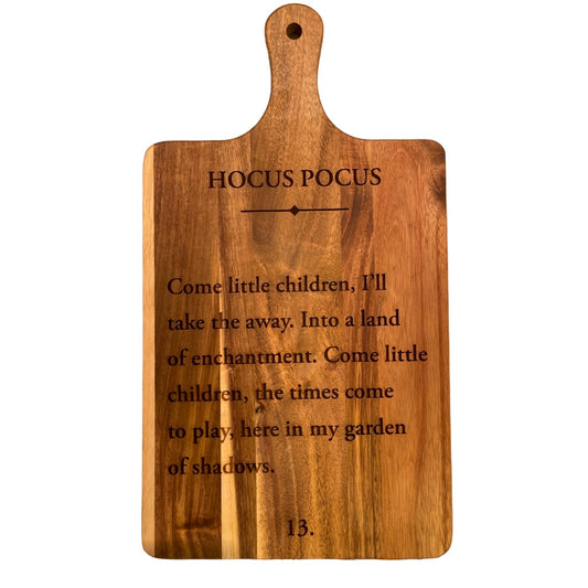 Hocus Pocus Book Page laser engraved charcuterie cheese board