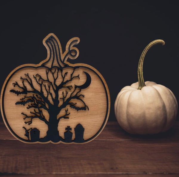 Gravedigger Fall Pumpkin laser engraved decorative tray stand