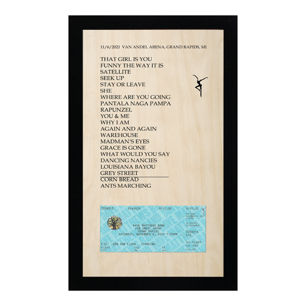 Concert Setlist and ticket stub Framed Wood Sign